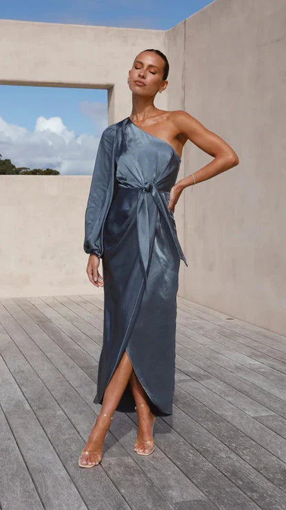 Xyza | Satijnen Maxi-jurk met één Schouder - Fashion Lab