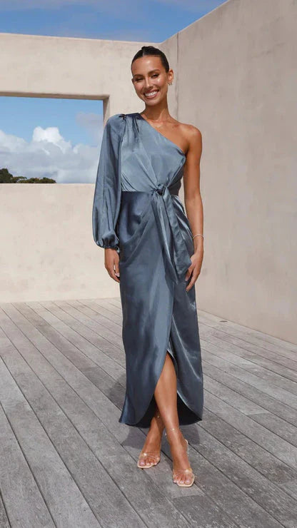 Xyza | Satijnen Maxi-jurk met één Schouder - Fashion Lab