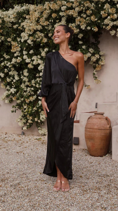 Xyza | Satijnen Maxi-jurk met één Schouder - Fashion Lab