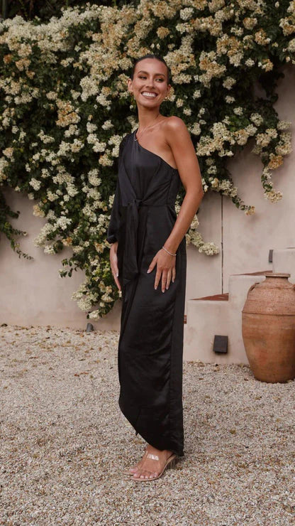 Xyza | Satijnen Maxi-jurk met één Schouder - Fashion Lab