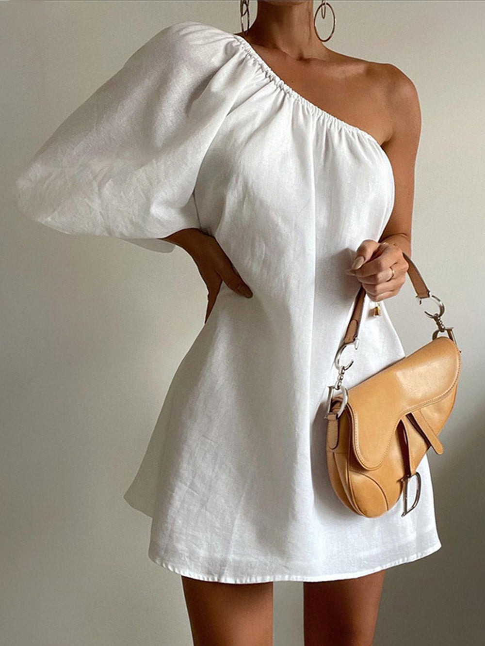 Zanna | Katoen Linnen One Sleeve Korte Jurk - Fashion Lab