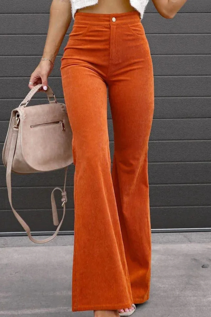 broek voor dames – Zariam | Casual Grijze Hoge Taille Uitlopende Broek Met Verstelbare Tailleband Voor Vrouwen