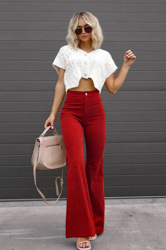 broek voor dames – Zariam | Casual Grijze Hoge Taille Uitlopende Broek Met Verstelbare Tailleband Voor Vrouwen