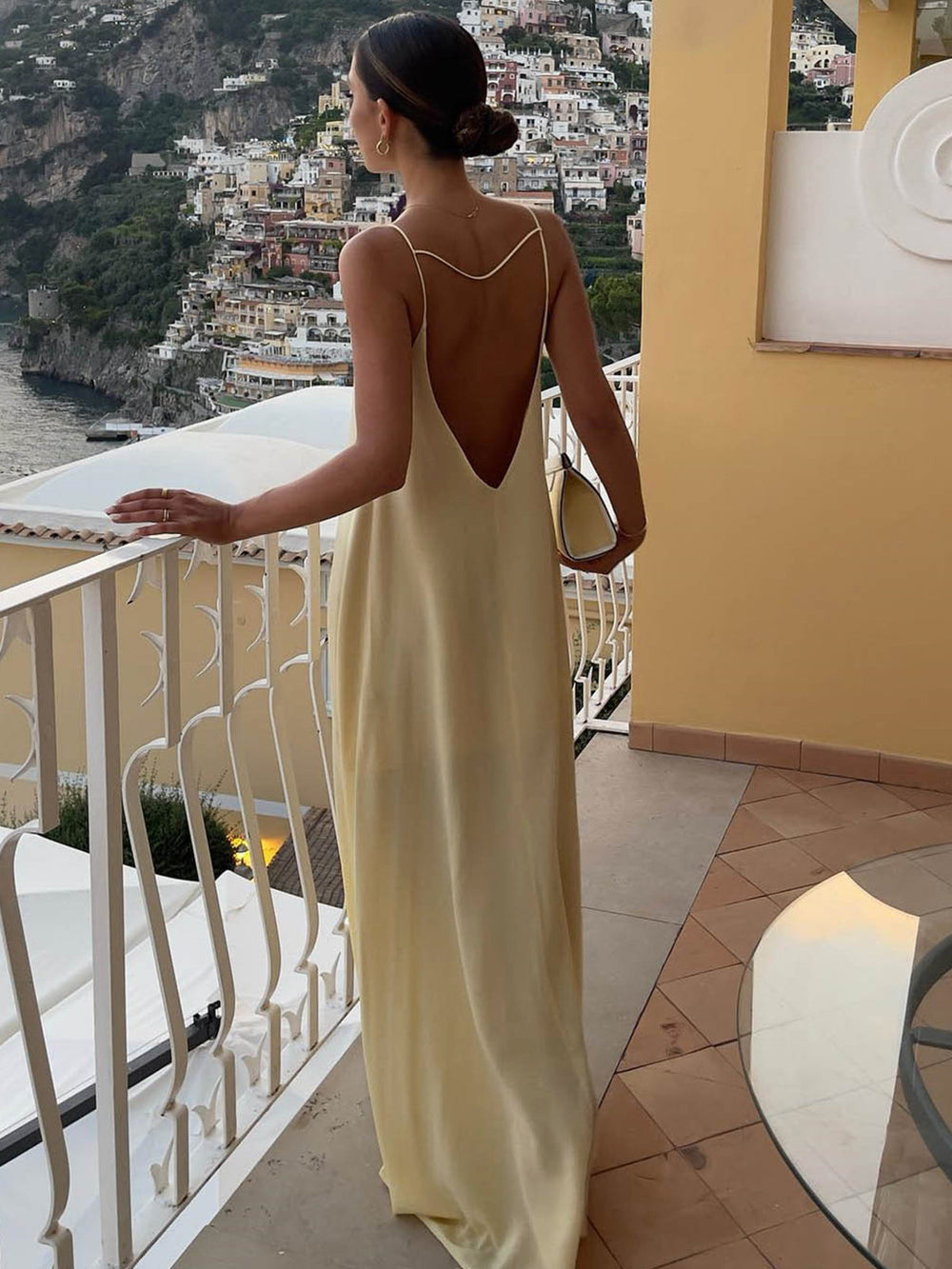 Zelda | Rugloze Satijnen Vakantie Lange Jurk - Fashion Lab