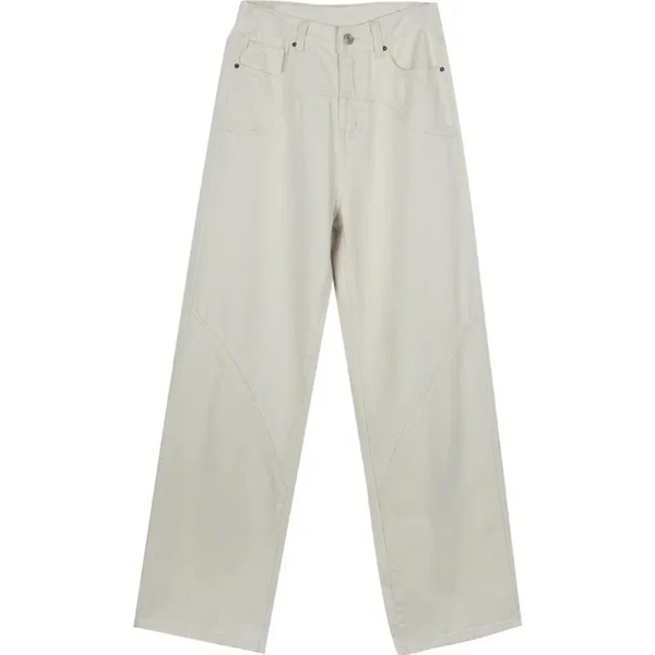 broek voor dames – Zinnia | Casual Beige Lage Taille Loose Fit Uitlopende Broek Voor Vrouwen