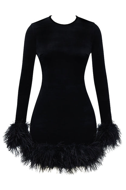 Leony | Fluwelen Mini-Jurk met Veren - Fashion Lab