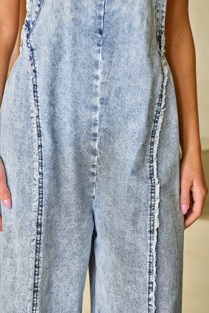 Blauwe | denim overall met wijde pijpen - Fashion Lab