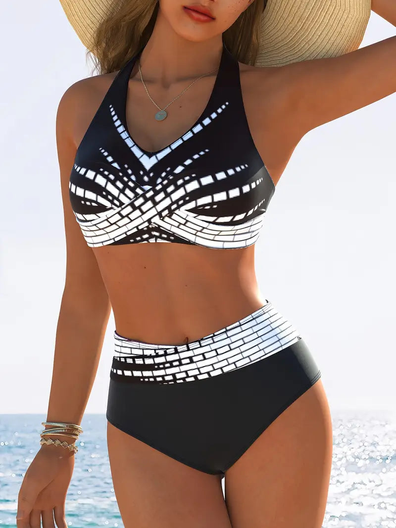 Giovanna | Geometrische High-Waist Bikini Set - Fashion Lab