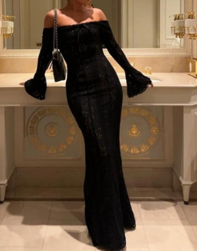 Alladitta | Lace Off Shoulder Cutout Maxi Dress - Fashion Lab