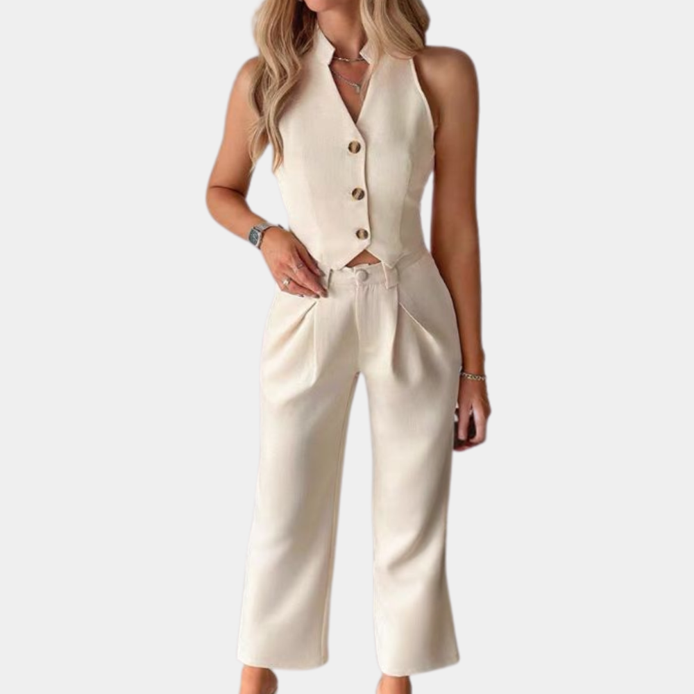 Nadine | Mouwloze Blazer Set met Wide-Leg Broek - Fashion Lab