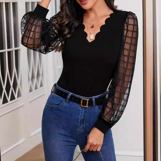Ria | Mesh Top met Transparante Mouwen - Fashion Lab