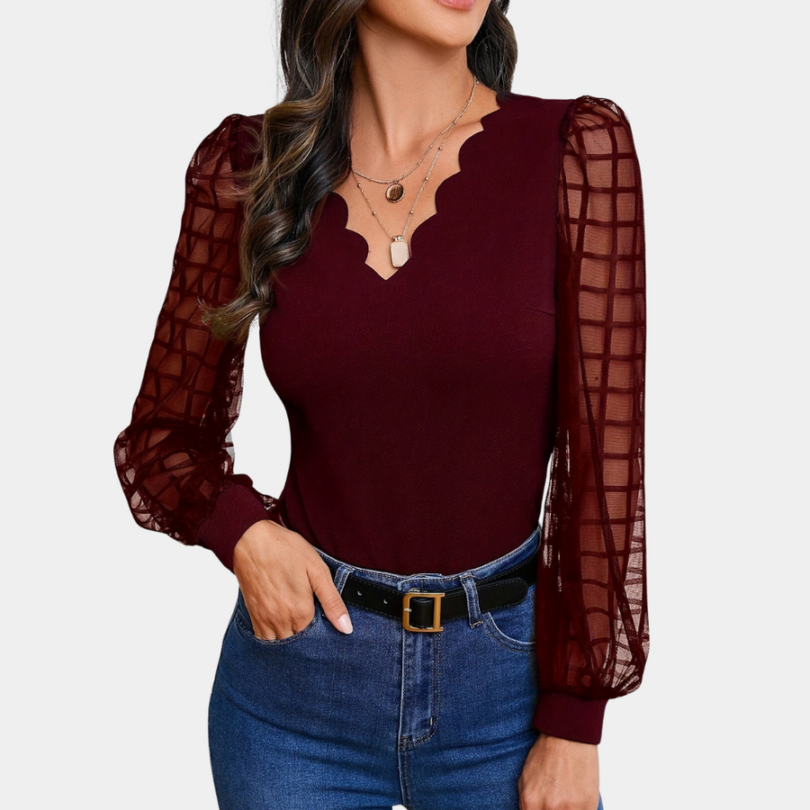 Ria | Mesh Top met Transparante Mouwen - Fashion Lab