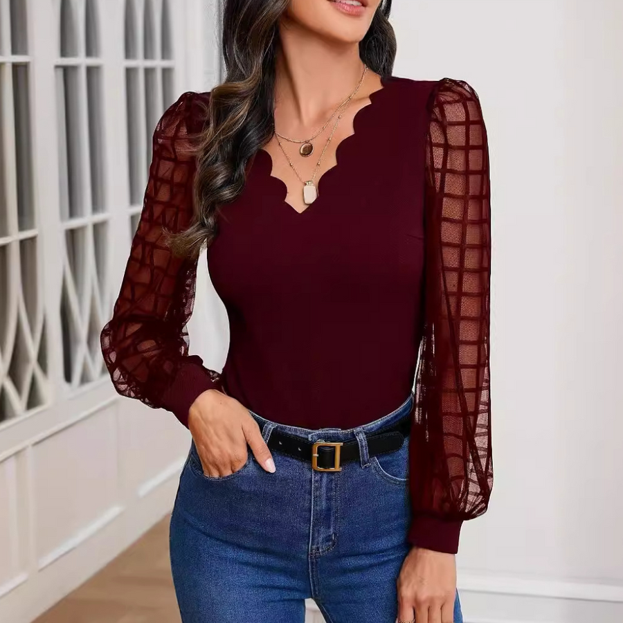 Ria | Mesh Top met Transparante Mouwen - Fashion Lab