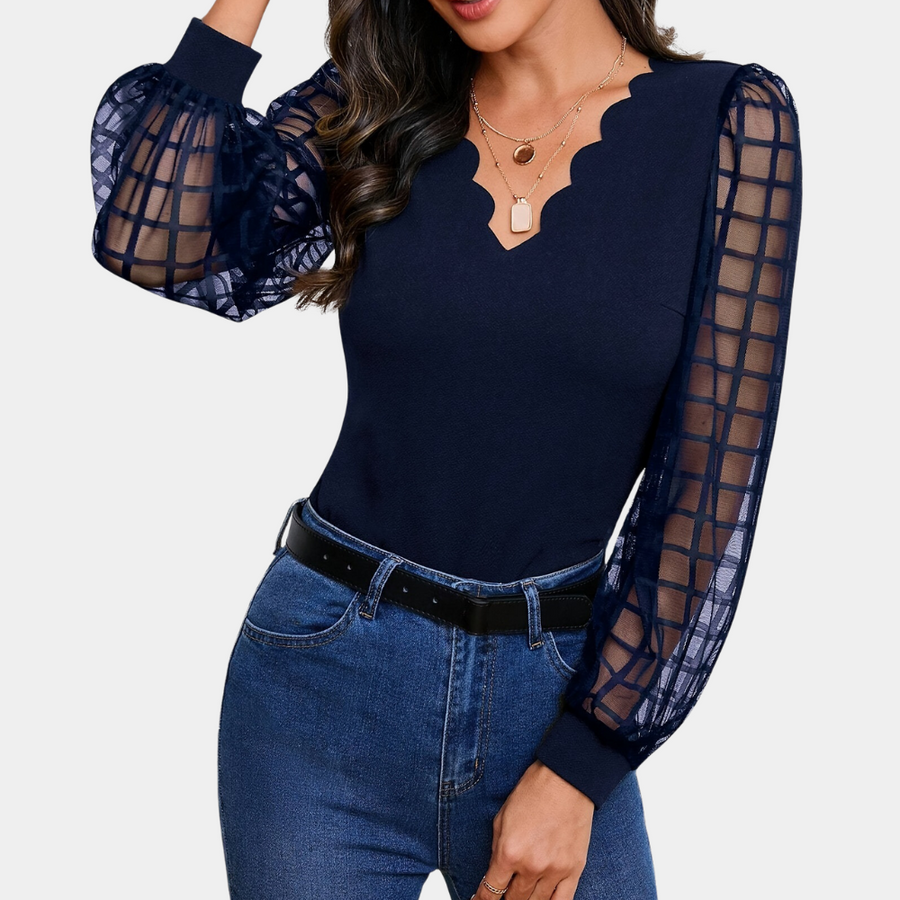 Ria | Mesh Top met Transparante Mouwen - Fashion Lab