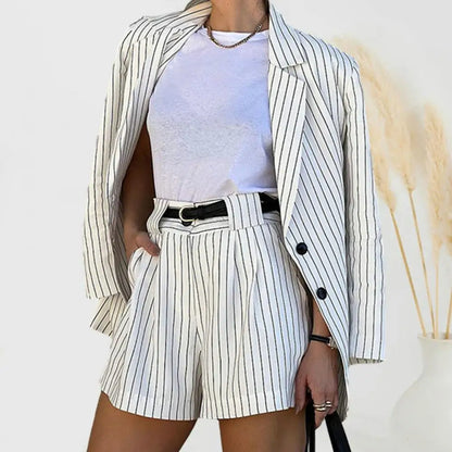 Frances | Gestreepte Blazer Set met Short - Fashion Lab