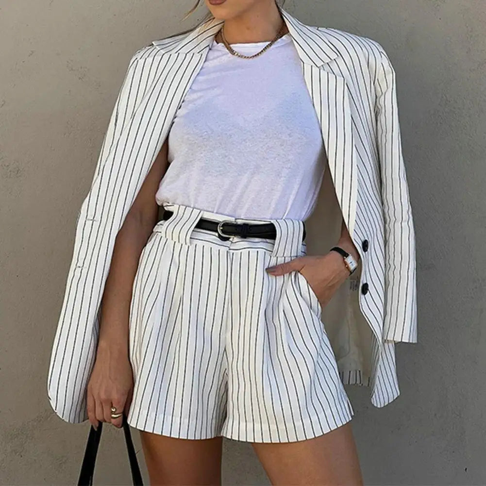 Frances | Gestreepte Blazer Set met Short - Fashion Lab