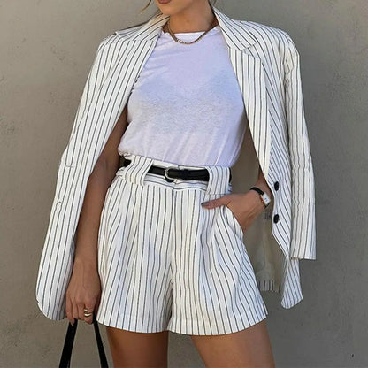 Frances | Gestreepte Blazer Set met Short - Fashion Lab