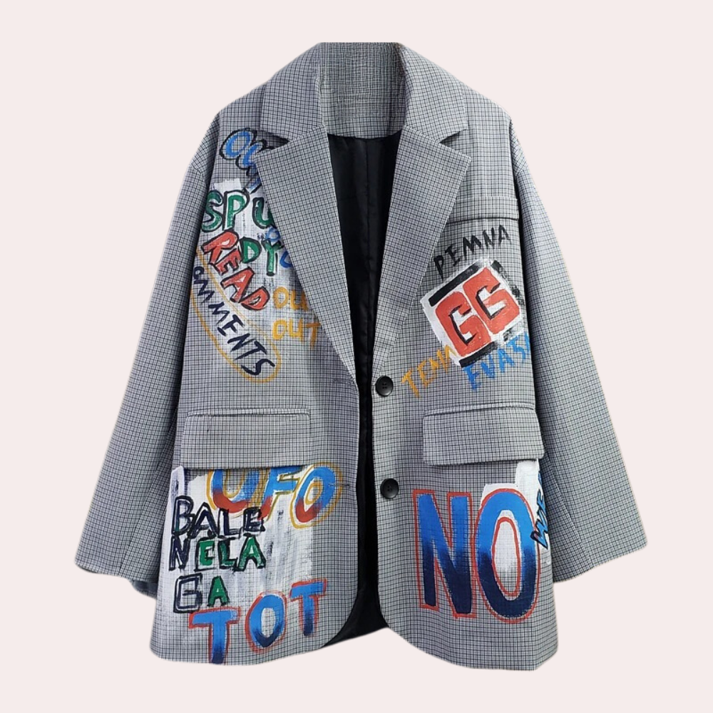 Mandy | Oversized damesblazer met tekst - Fashion Lab