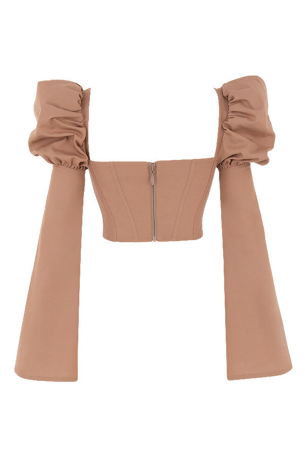 Olga | Mokka Pofmouwen Korset - Fashion Lab