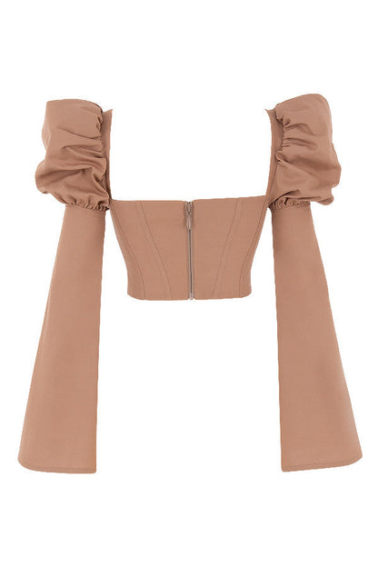 Olga | Mokka Pofmouwen Korset - Fashion Lab