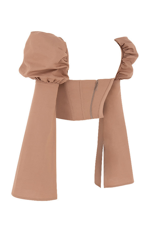 Olga | Mokka Pofmouwen Korset - Fashion Lab
