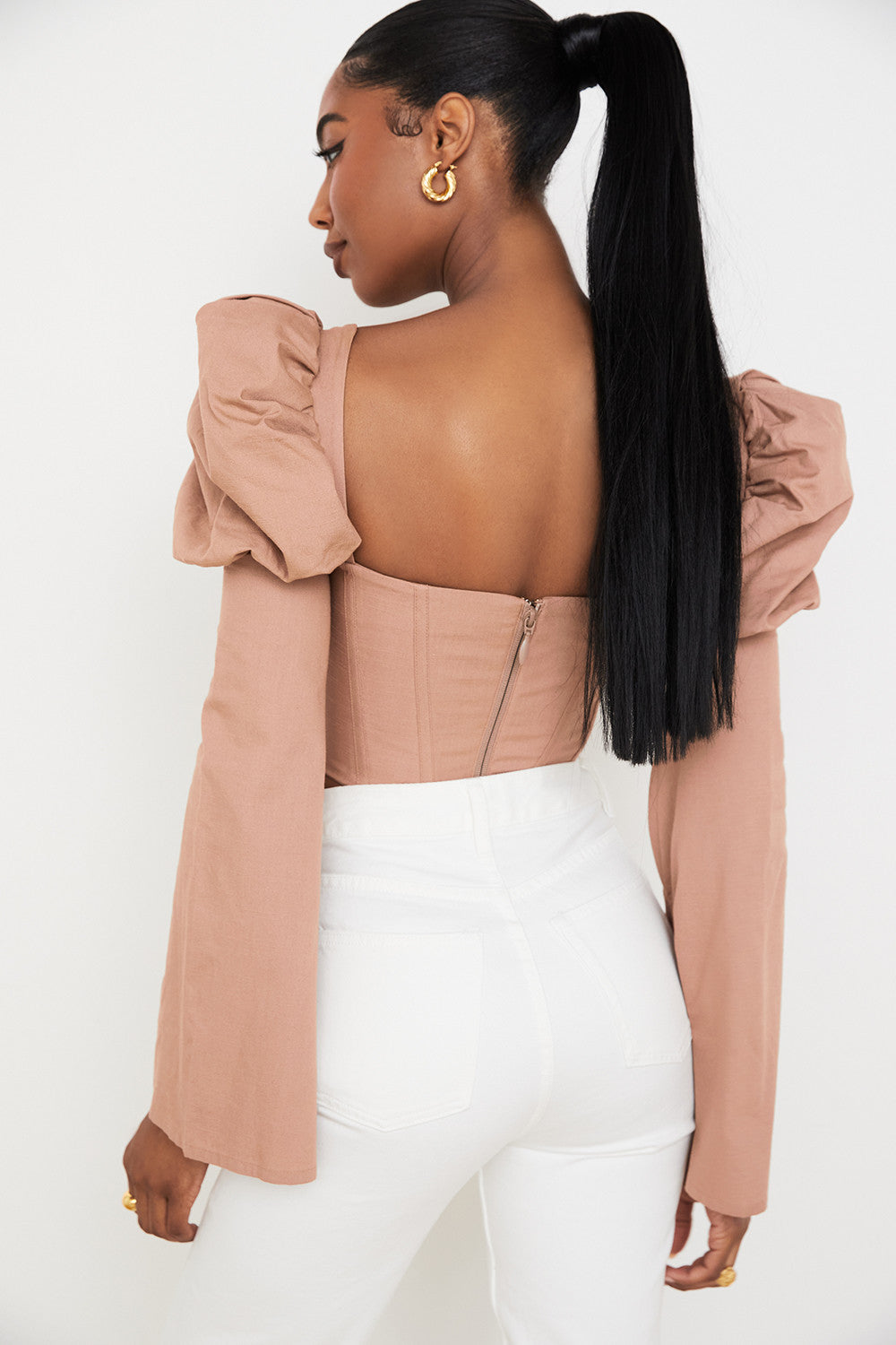 Olga | Mokka Pofmouwen Korset - Fashion Lab