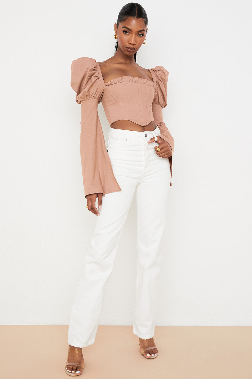Olga | Mokka Pofmouwen Korset - Fashion Lab