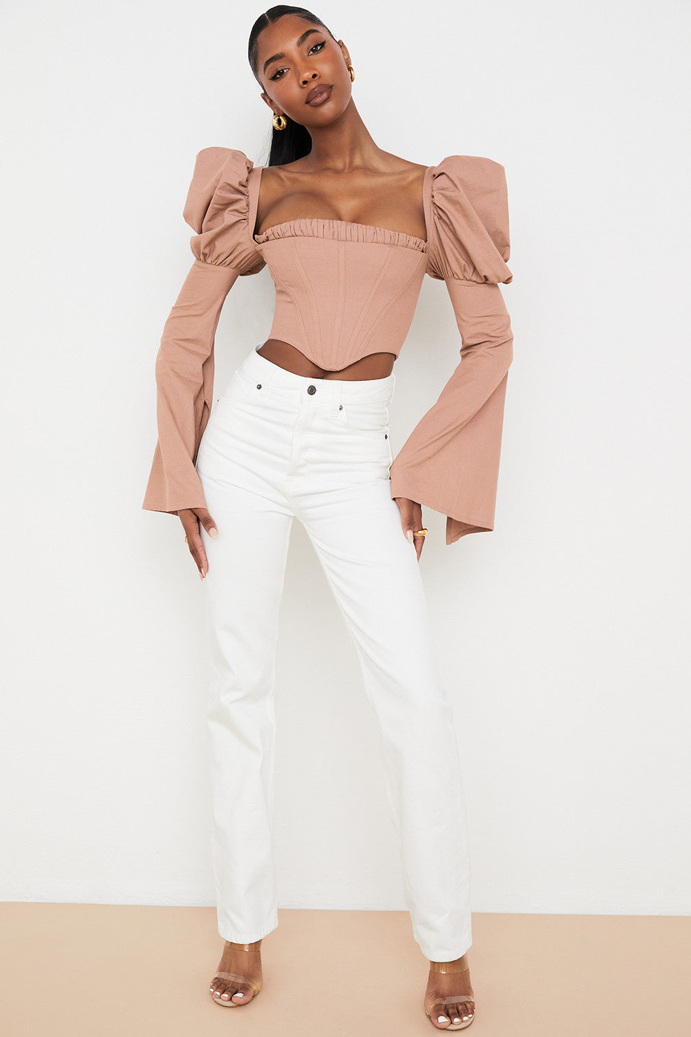 Olga | Mokka Pofmouwen Korset - Fashion Lab