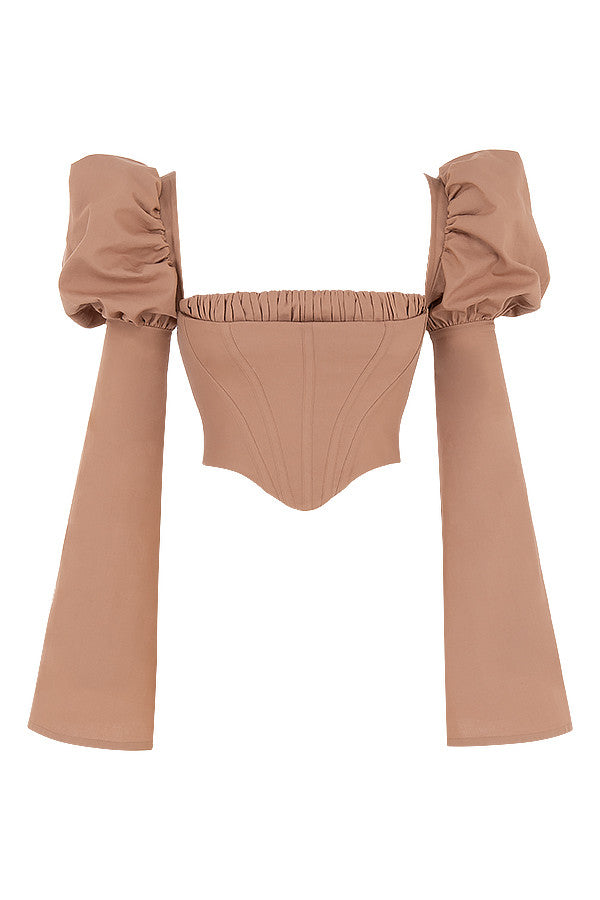 Olga | Mokka Pofmouwen Korset - Fashion Lab