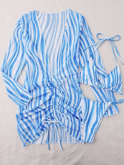 Rosie | Gestreepte Bikini en Cover-Up Jurk - Fashion Lab