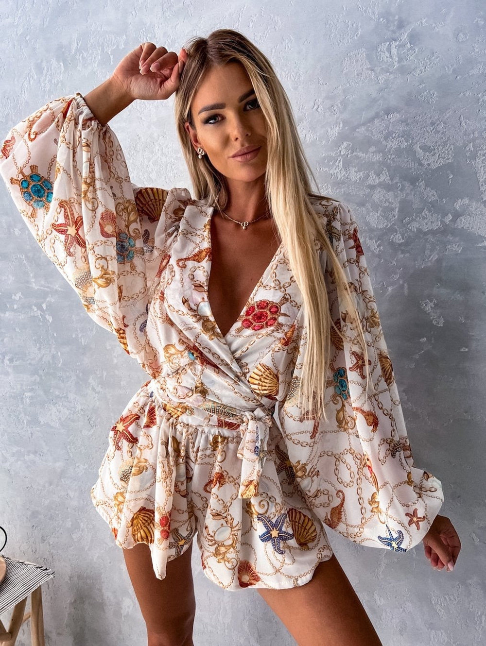 Irene | Chiffon Playsuit met Tropische Print - Fashion Lab