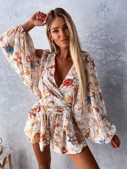 Irene | Chiffon Playsuit met Tropische Print - Fashion Lab