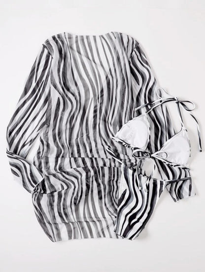 Rosie | Gestreepte Bikini en Cover-Up Jurk - Fashion Lab