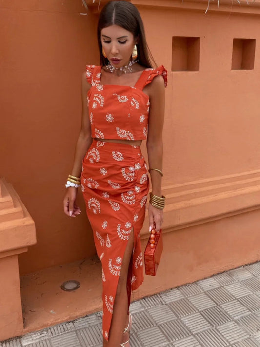 Zahara | Boho Crop Top En Midi Rok - Fashion Lab