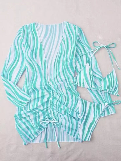 Rosie | Gestreepte Bikini en Cover-Up Jurk - Fashion Lab