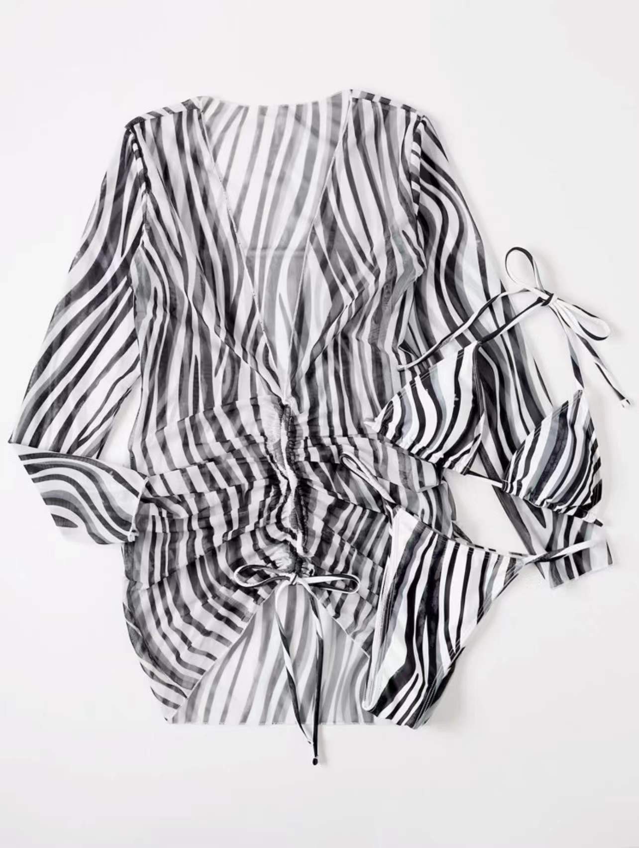 Rosie | Gestreepte Bikini en Cover-Up Jurk - Fashion Lab