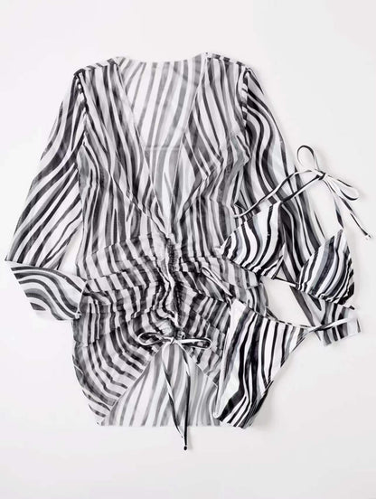 Rosie | Gestreepte Bikini en Cover-Up Jurk - Fashion Lab