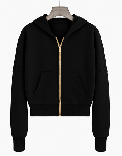 Jas voor dames – Adele | Scharlakenrode Cropped Katoenen Hoodie Met Rits
