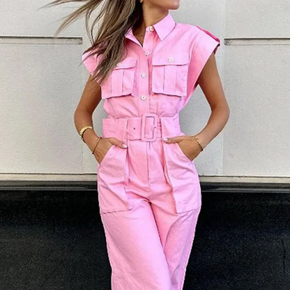 Amalia | Roze Belted Jumpsuit - Fashion Lab