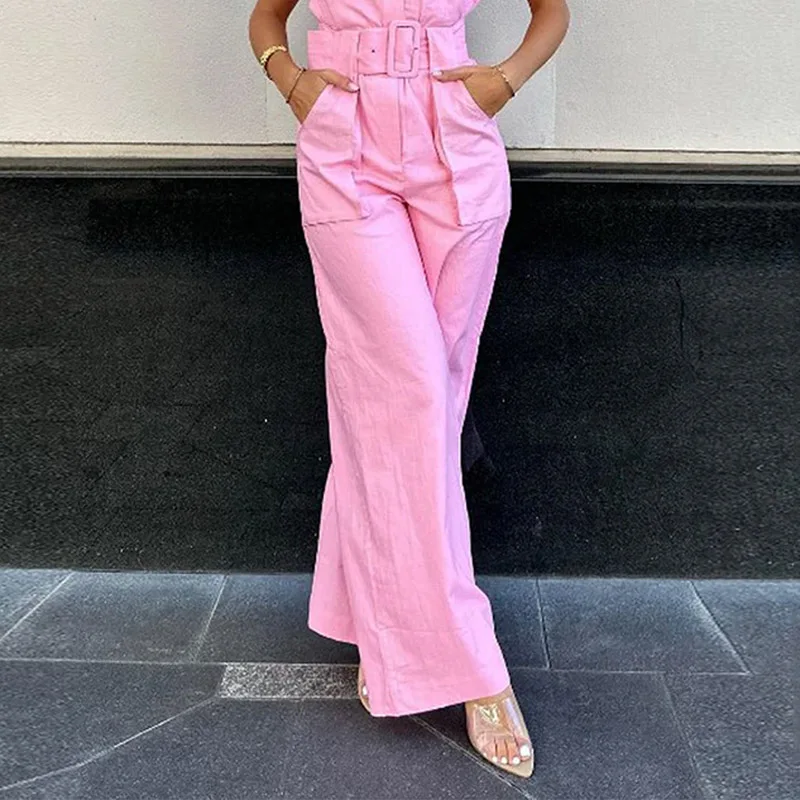 Amalia | Roze Belted Jumpsuit - Fashion Lab