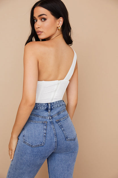 Steffie | Asymmetrische Top met Mesh en Uitsnede - Fashion Lab
