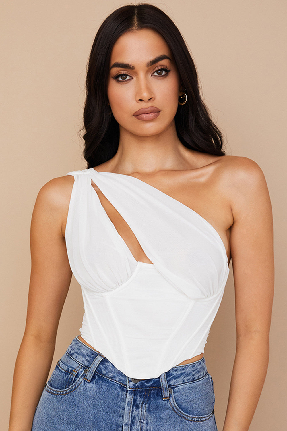 Steffie | Asymmetrische Top met Mesh en Uitsnede - Fashion Lab