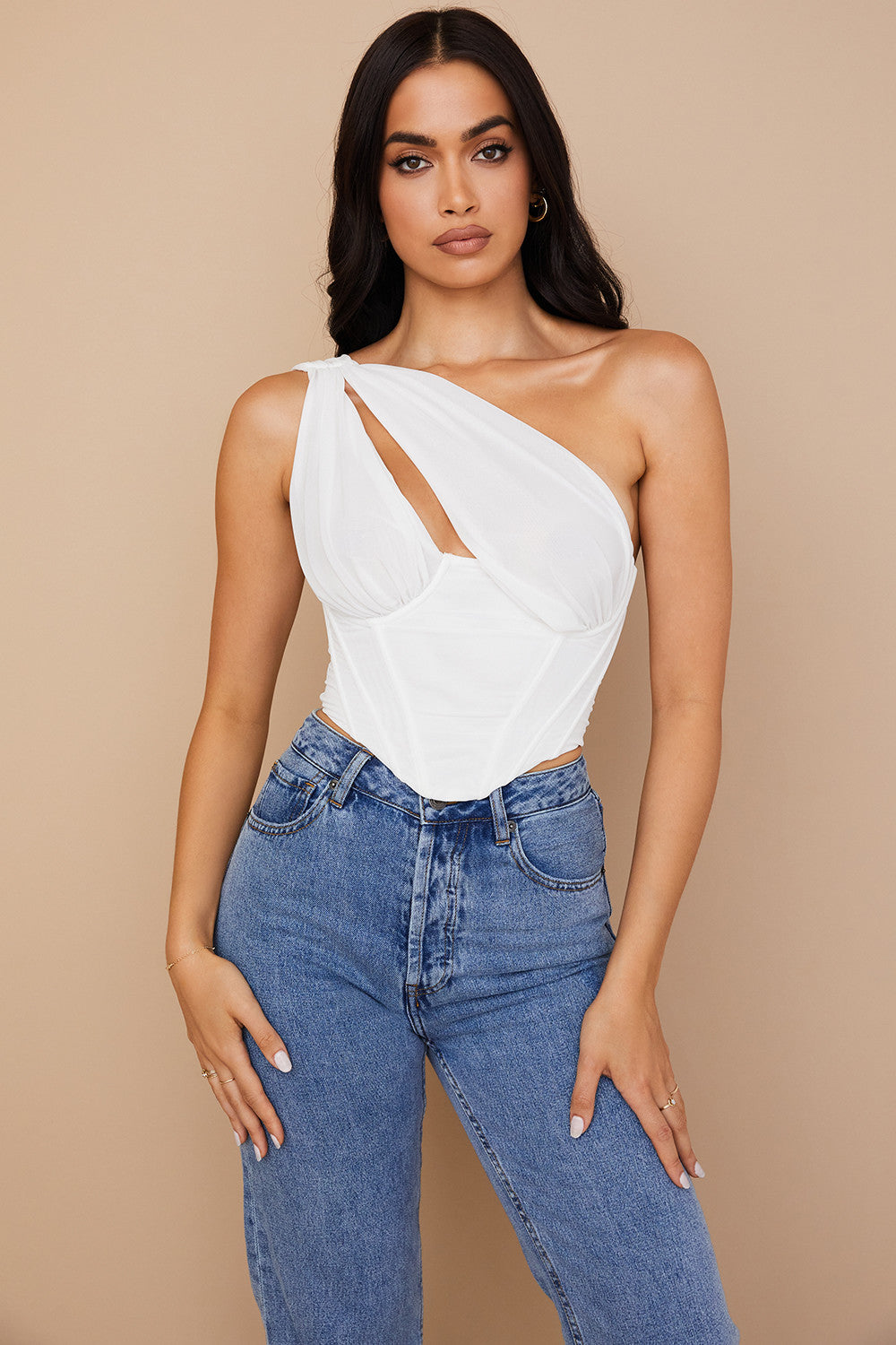 Steffie | Asymmetrische Top met Mesh en Uitsnede - Fashion Lab