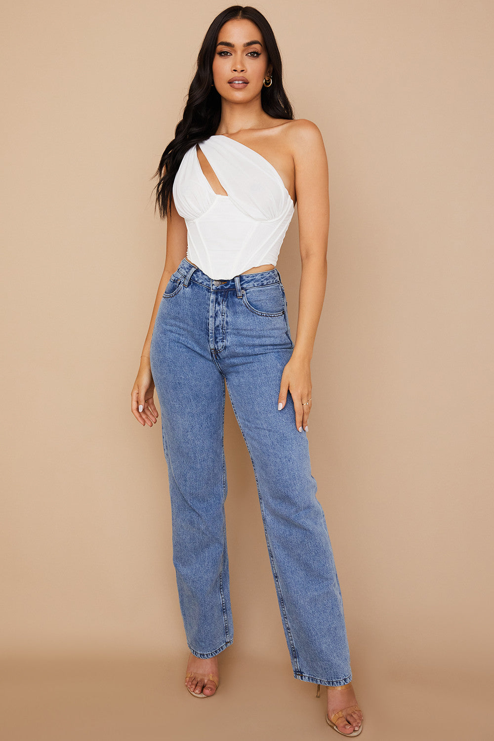 Steffie | Asymmetrische Top met Mesh en Uitsnede - Fashion Lab