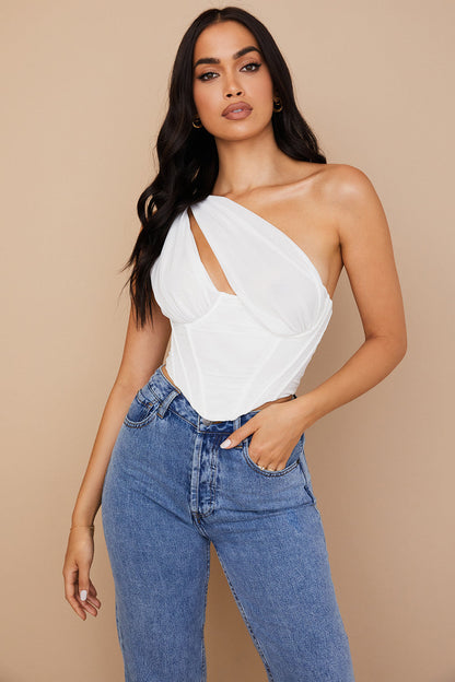 Steffie | Asymmetrische Top met Mesh en Uitsnede - Fashion Lab