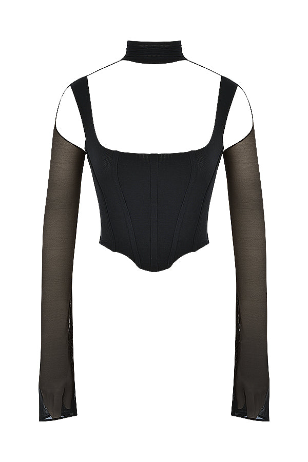 Carlein | Corset Top met Mesh Mouwen - Fashion Lab