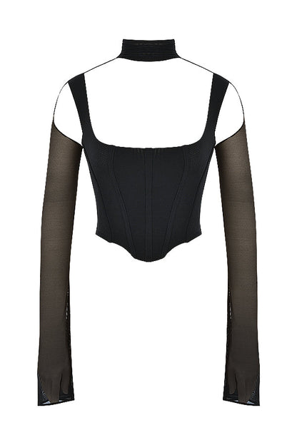 Carlein | Corset Top met Mesh Mouwen - Fashion Lab