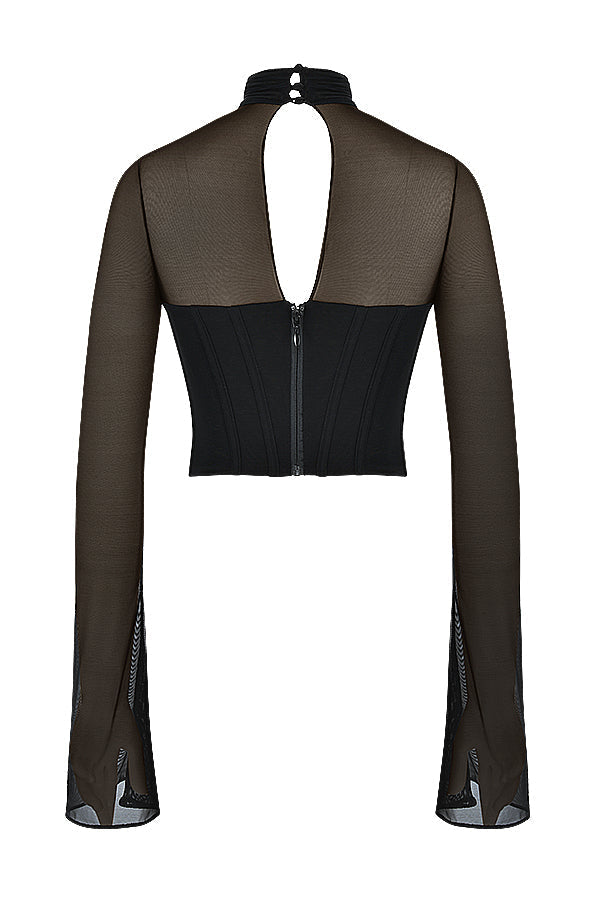 Carlein | Corset Top met Mesh Mouwen - Fashion Lab