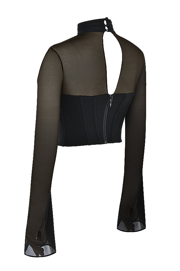 Carlein | Corset Top met Mesh Mouwen - Fashion Lab