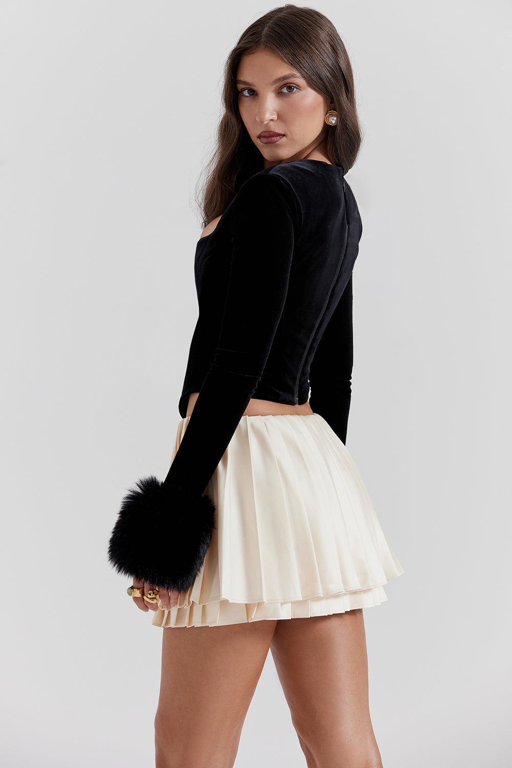 Christa | Fluwelen Top met Faux Fur Manchetten - Fashion Lab